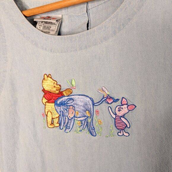 The Disney Store Winnie The Pooh Embroidered Light Denim Dress 90s Vintage  L - Picture 2 of 12